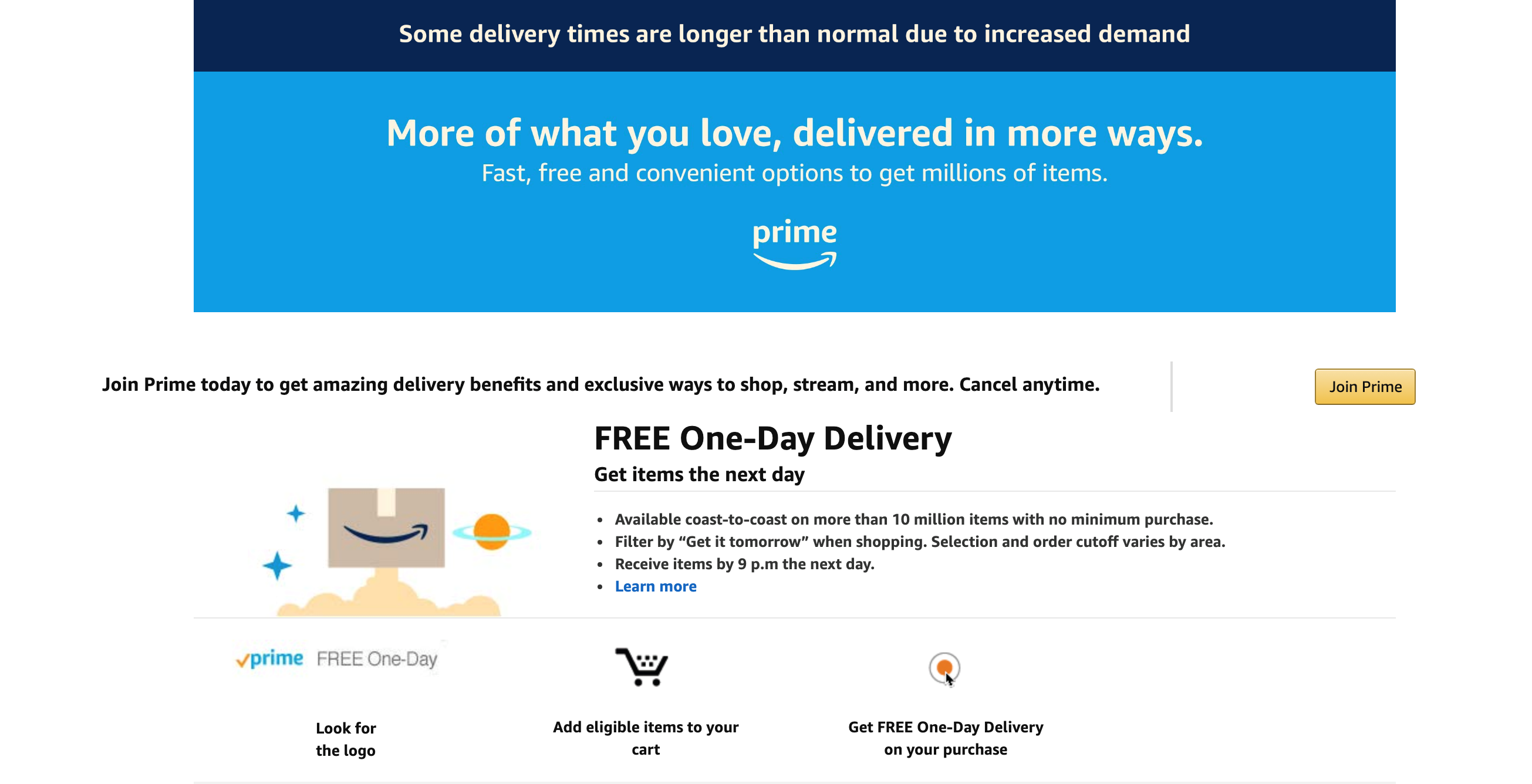 Makes 10 Million Items Available for Prime One-Day Delivery