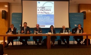 The Columbia panel. From left to right: Harold James, Markus Brunnermeier, Moreno Bertoldi, Alessandra Casella, Joseph Stiglitz, and Luigi Zingales. 