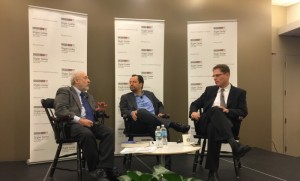 The Stigler Center panel. Left to right: Joseph Stiglitz, Luigi Zingales, Markus Brunnermeier