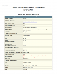 Figure 6: Donald Trump filed for the "Make America Great Again" mark on November 19, 2012.